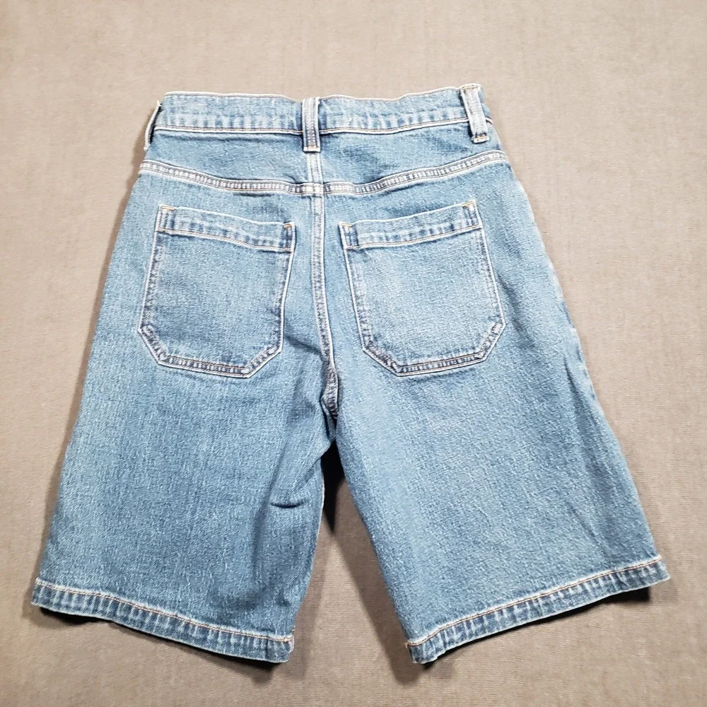 Hollister Baggy Jean Short Womens W26 Blue Medium Wash High Rise Denim